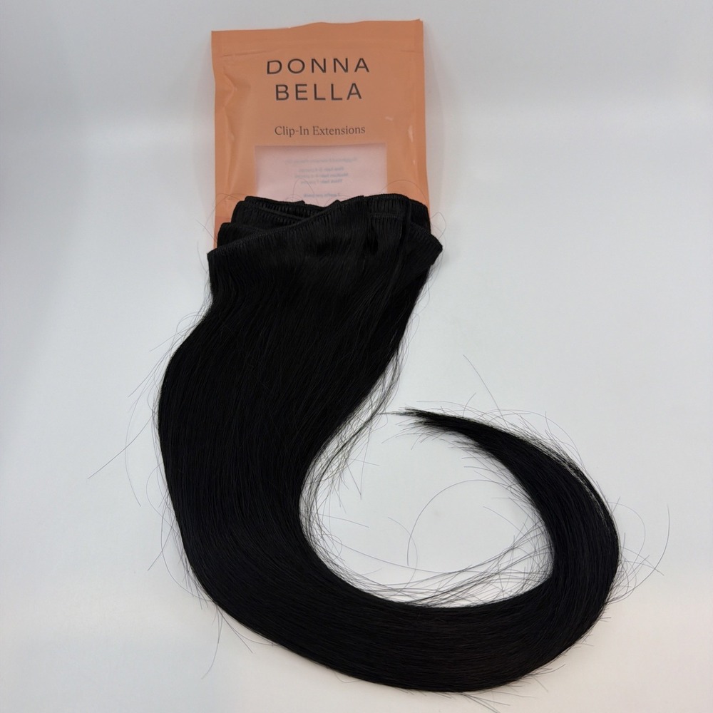 Donna Bella Clip In Hair Extensions Jet Black #1 18" 140g NEW REMY 10 Pieces